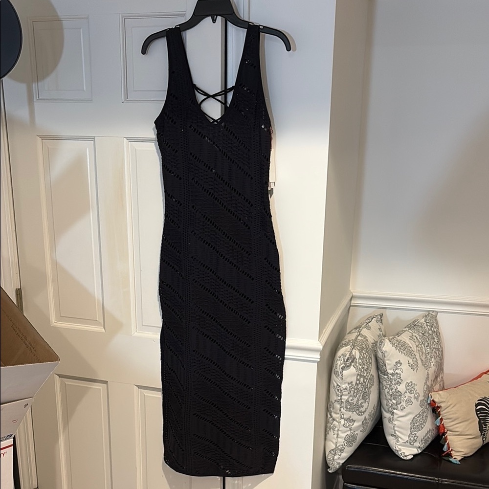 Black Bodycon Midi Dress / swim cover - red carter